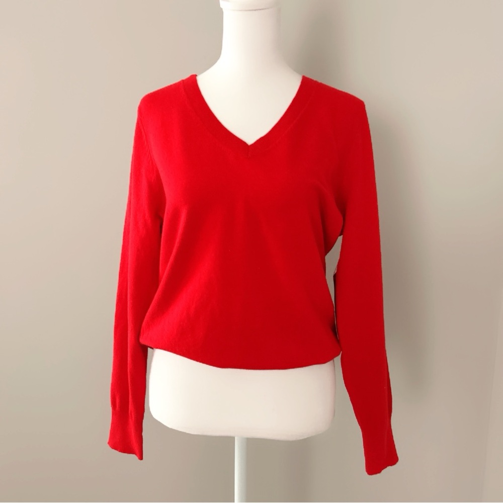 (NWT) Worthington Petite Red V-Neck Sweater Lightweight Classic Knit Top -PM